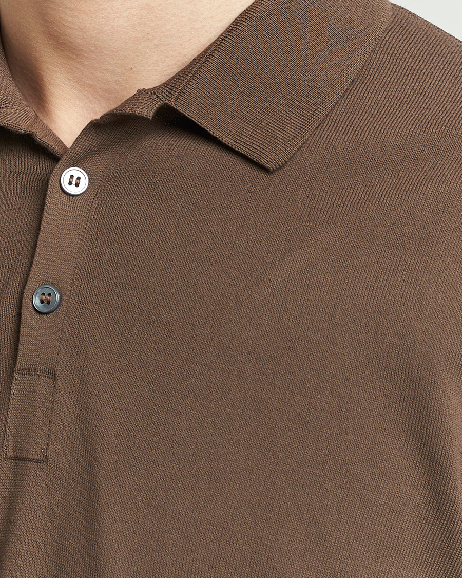 Mies | Pikeet | Gran Sasso | Cotton Knitted Polo Dark Brown