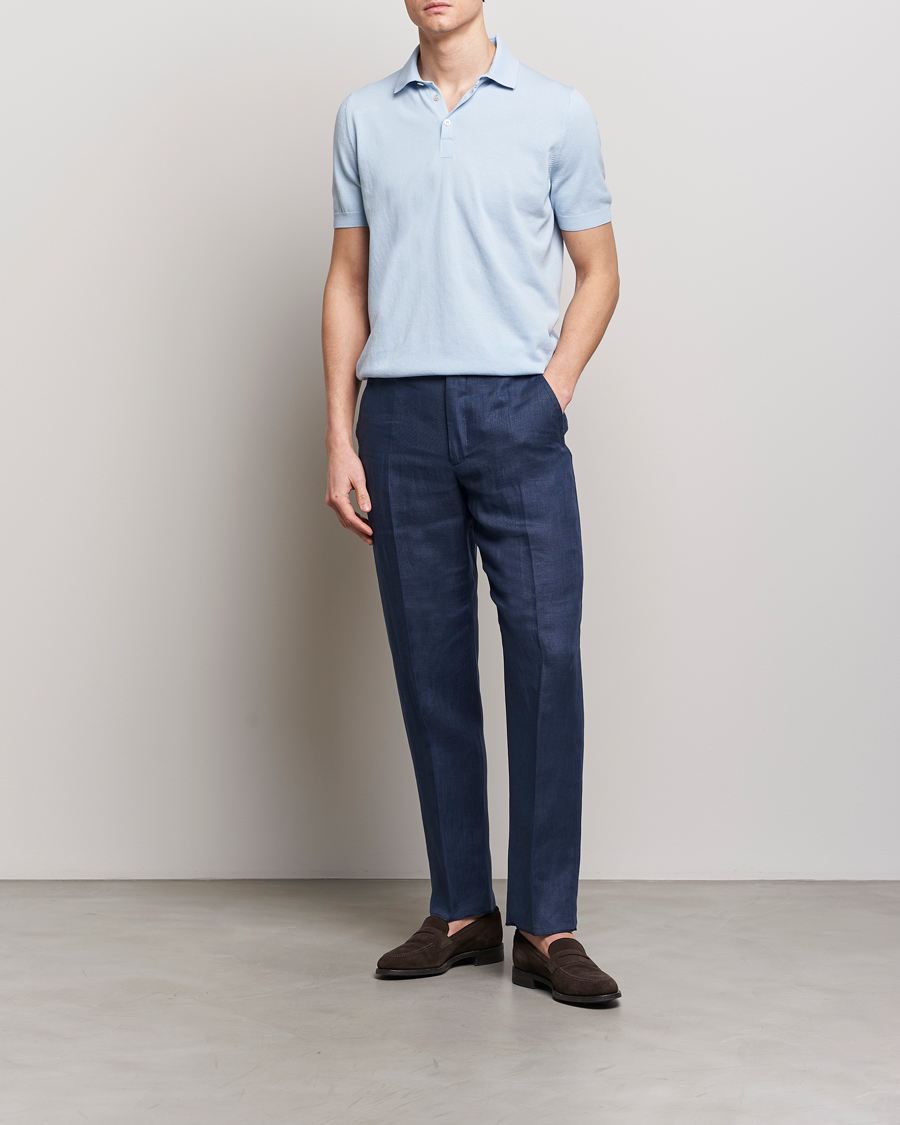 Mies | Pikeet | Gran Sasso | Cotton Knitted Polo Light Blue