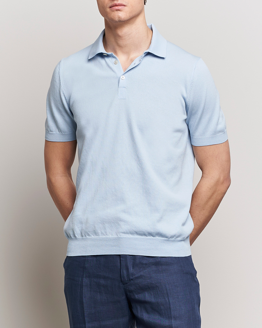 Mies | Pikeet | Gran Sasso | Cotton Knitted Polo Light Blue
