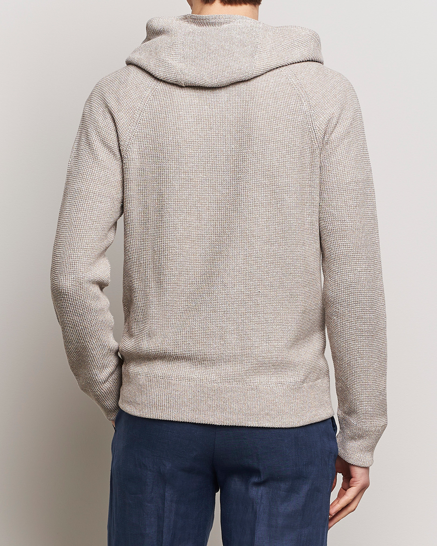 Mies | Puserot | Gran Sasso | Linen/Cotton Knitted Hooded Full Zip Beige Melange