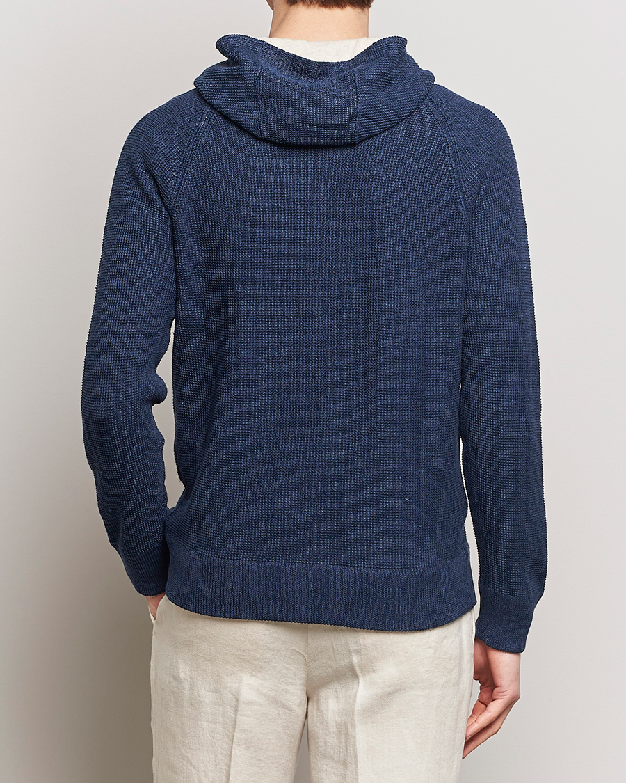 Mies | Puserot | Gran Sasso | Linen/Cotton Knitted Hooded Full Zip Navy
