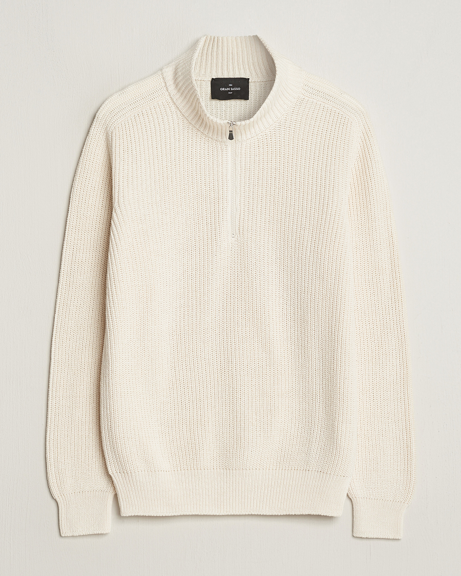 Mies | Puserot | Gran Sasso | Cotton Heavy Knitted Half Zip Cream