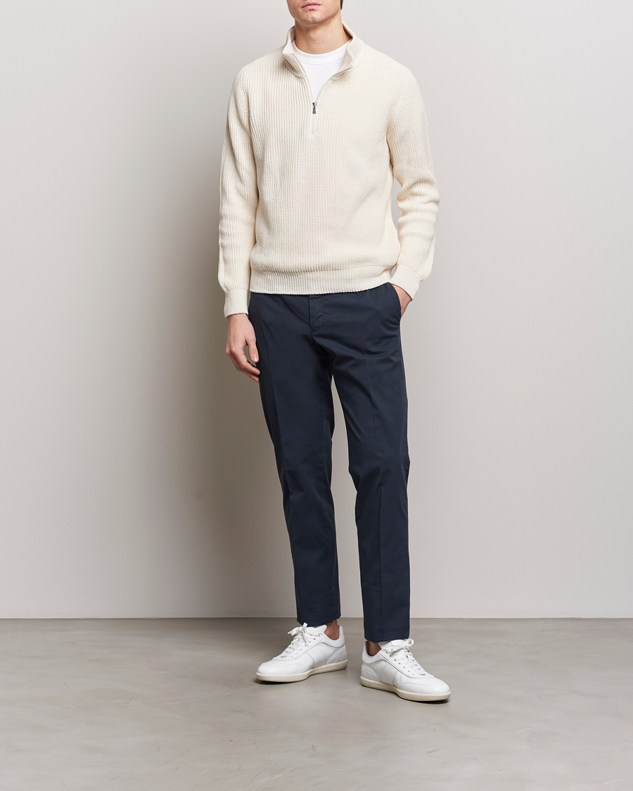 Mies | Puserot | Gran Sasso | Cotton Heavy Knitted Half Zip Cream