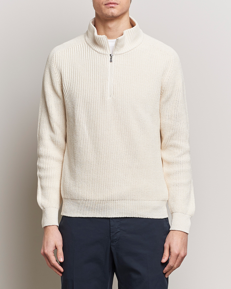 Mies | Puserot | Gran Sasso | Cotton Heavy Knitted Half Zip Cream