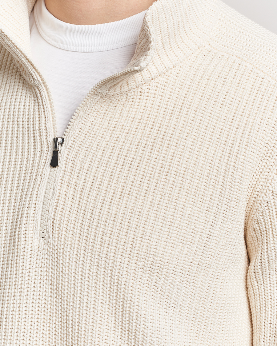 Mies | Puserot | Gran Sasso | Cotton Heavy Knitted Half Zip Cream
