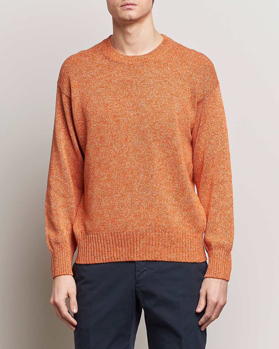 Mies | Puserot | Gran Sasso | Cotton Heavy Knitted Crew Neck Rust Melange