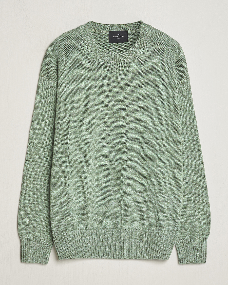 Mies | Puserot | Gran Sasso | Cotton Heavy Knitted Crew Neck Green Melange
