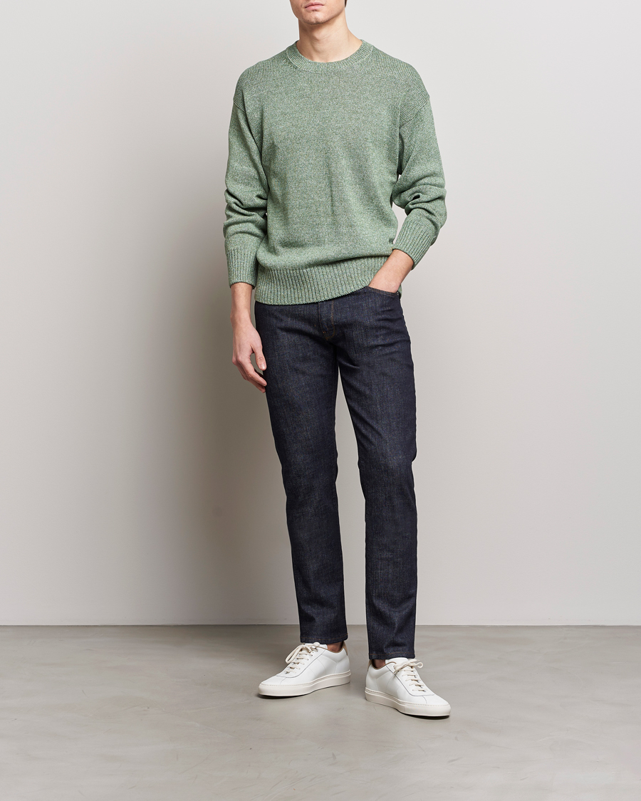 Mies | Puserot | Gran Sasso | Cotton Heavy Knitted Crew Neck Green Melange