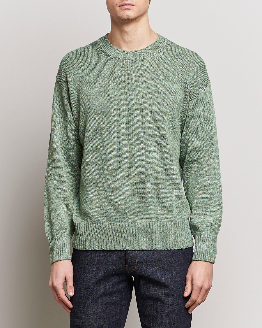 Mies | Puserot | Gran Sasso | Cotton Heavy Knitted Crew Neck Green Melange