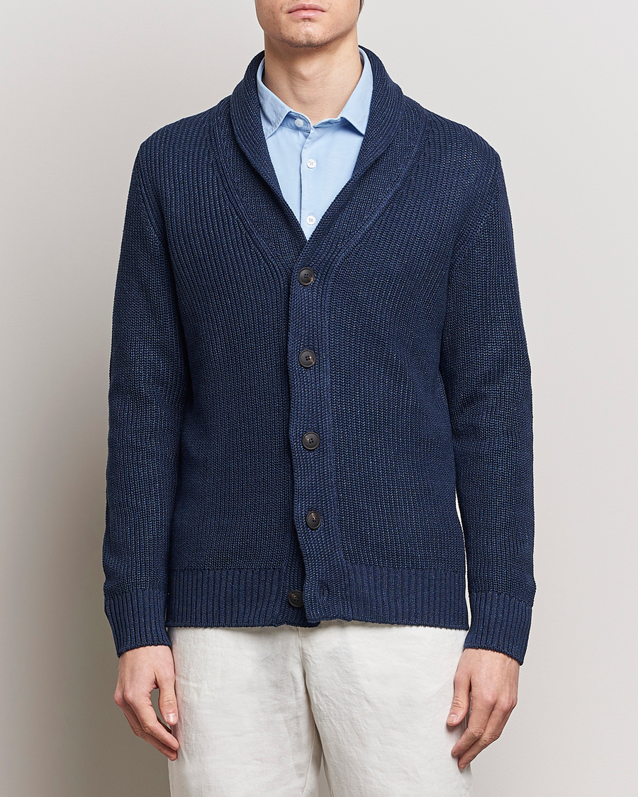 Mies |  | Gran Sasso | Linen/Cotton Shawl Collar Cardigan Navy