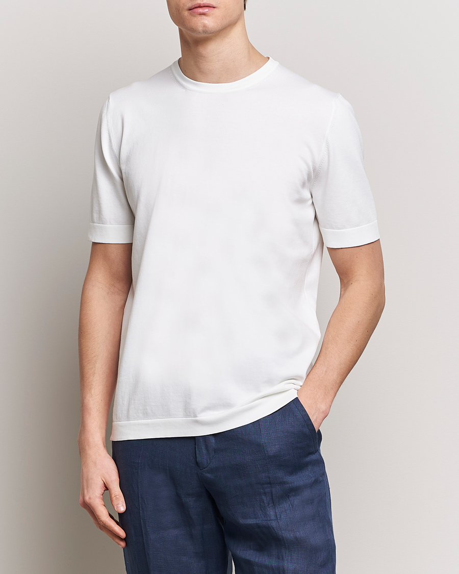 Herr |  | Gran Sasso | Cotton Knitted Crew Neck T-Shirt White