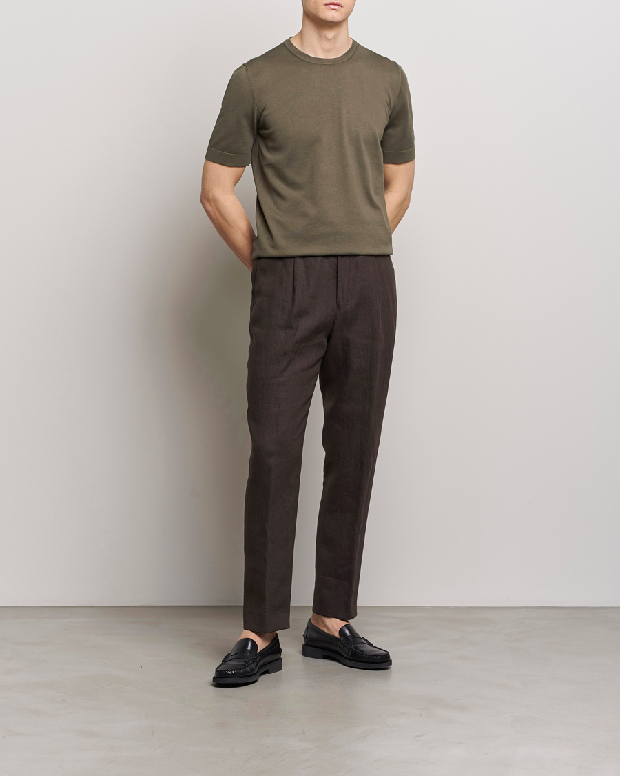 Mies | T-paidat | Gran Sasso | Cotton Knitted Crew Neck T-Shirt Dark Brown