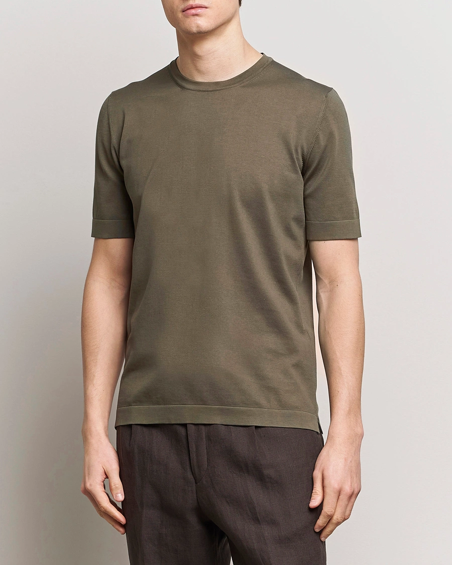 Mies |  | Gran Sasso | Cotton Knitted Crew Neck T-Shirt Dark Brown