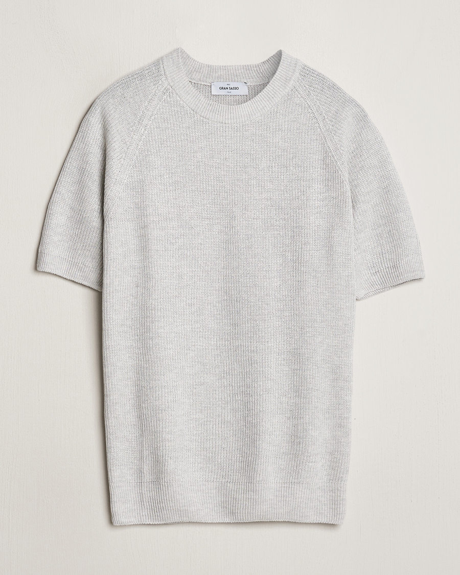 Mies | T-paidat | Gran Sasso | Cotton Heavy Knitted Crew Neck T-Shirt Light Grey