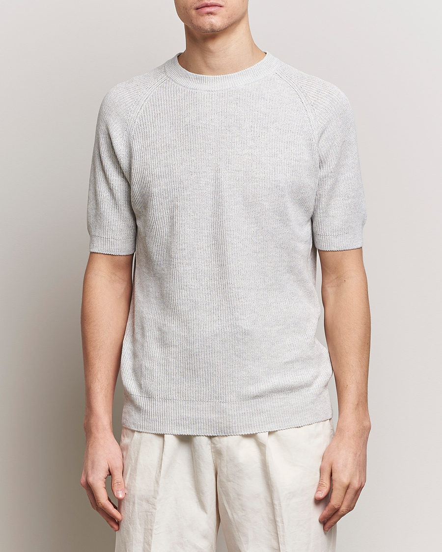 Mies | T-paidat | Gran Sasso | Cotton Heavy Knitted Crew Neck T-Shirt Light Grey