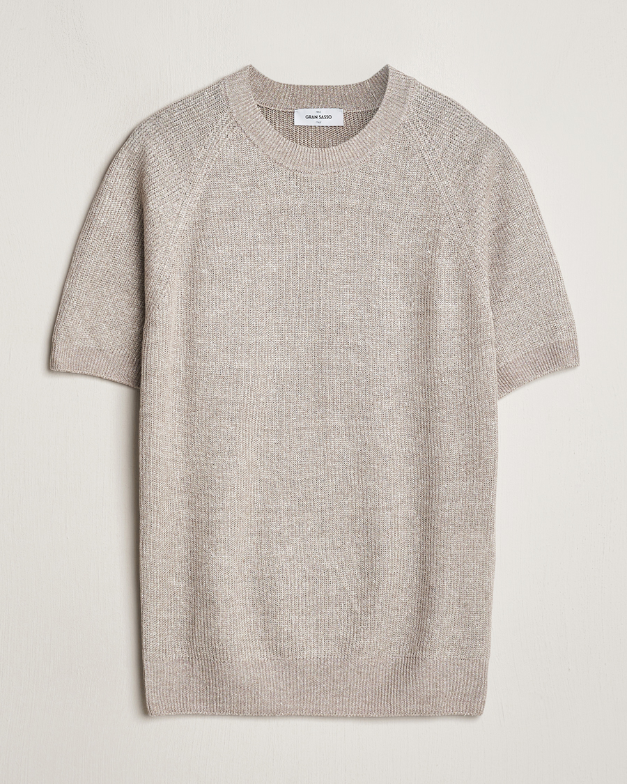 Mies | T-paidat | Gran Sasso | Cotton Heavy Knitted Crew Neck T-Shirt Beige Melange