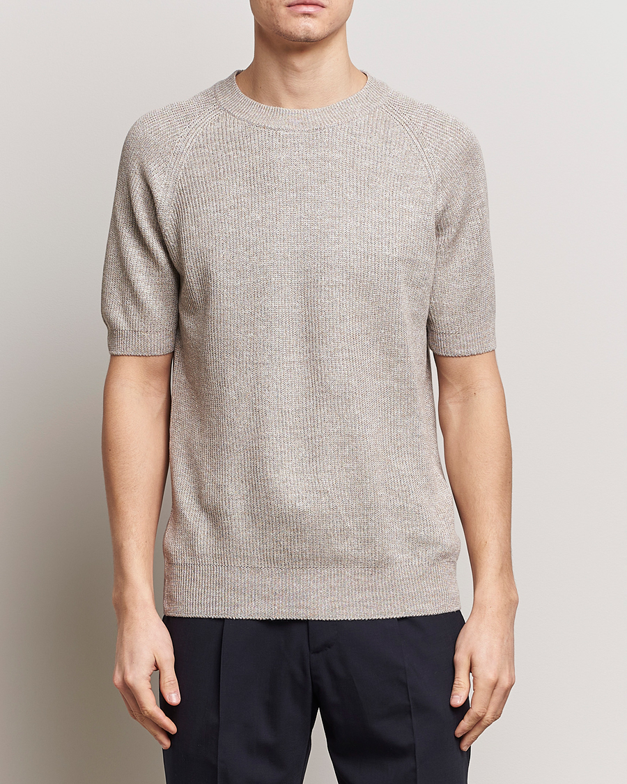 Mies | Pellavan paluu | Gran Sasso | Cotton Heavy Knitted Crew Neck T-Shirt Beige Melange