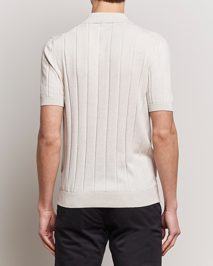 Mies | Kauluspaidat | Gran Sasso | Cotton Ribbed Knitted Resort Shirt Light Beige