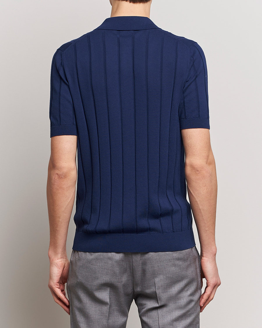 Mies | Kauluspaidat | Gran Sasso | Cotton Structured Knitted Short Sleeve Shirt Light Navy