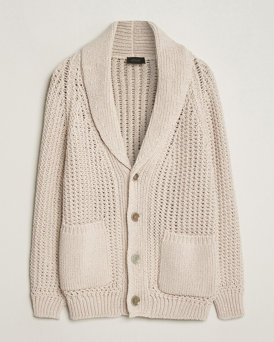 Mies | Puserot | Brioni | Cotton/Wool Shawl Cardigan Light Beige