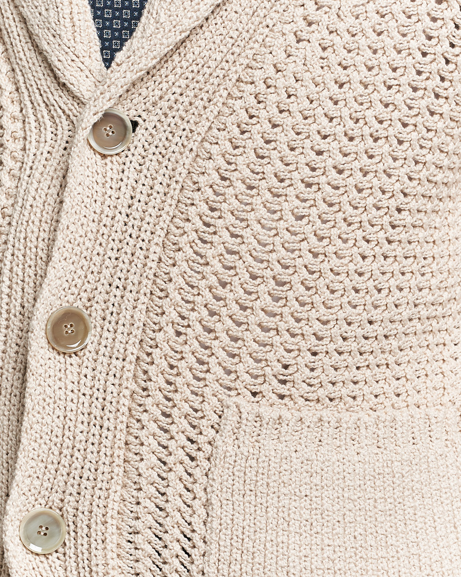 Mies | Puserot | Brioni | Cotton/Wool Shawl Cardigan Light Beige