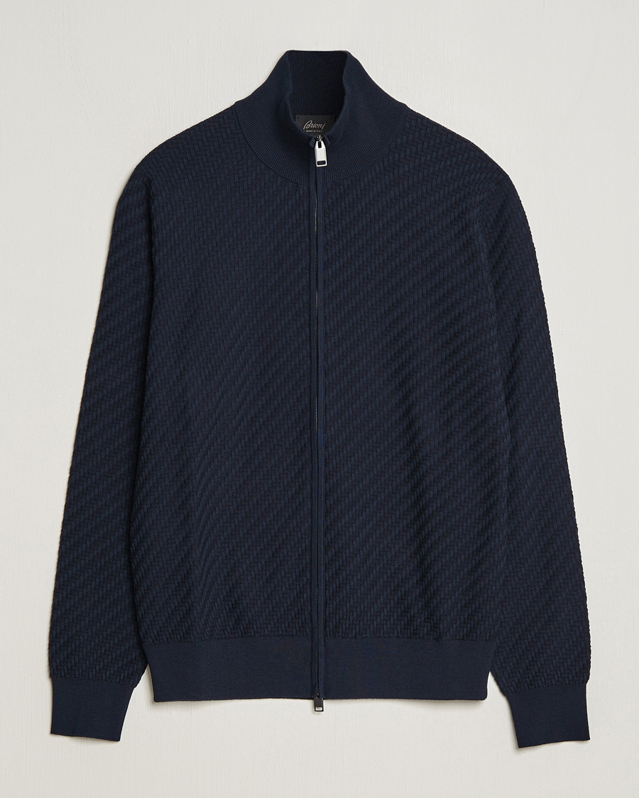 Mies | Puserot | Brioni | Cashmere/Silk Blend Full Zip Navy