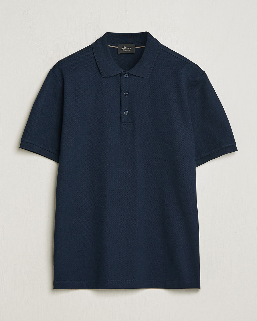 Mies | Pikeet | Brioni | Cotton Pique Short Sleeve Polo Navy