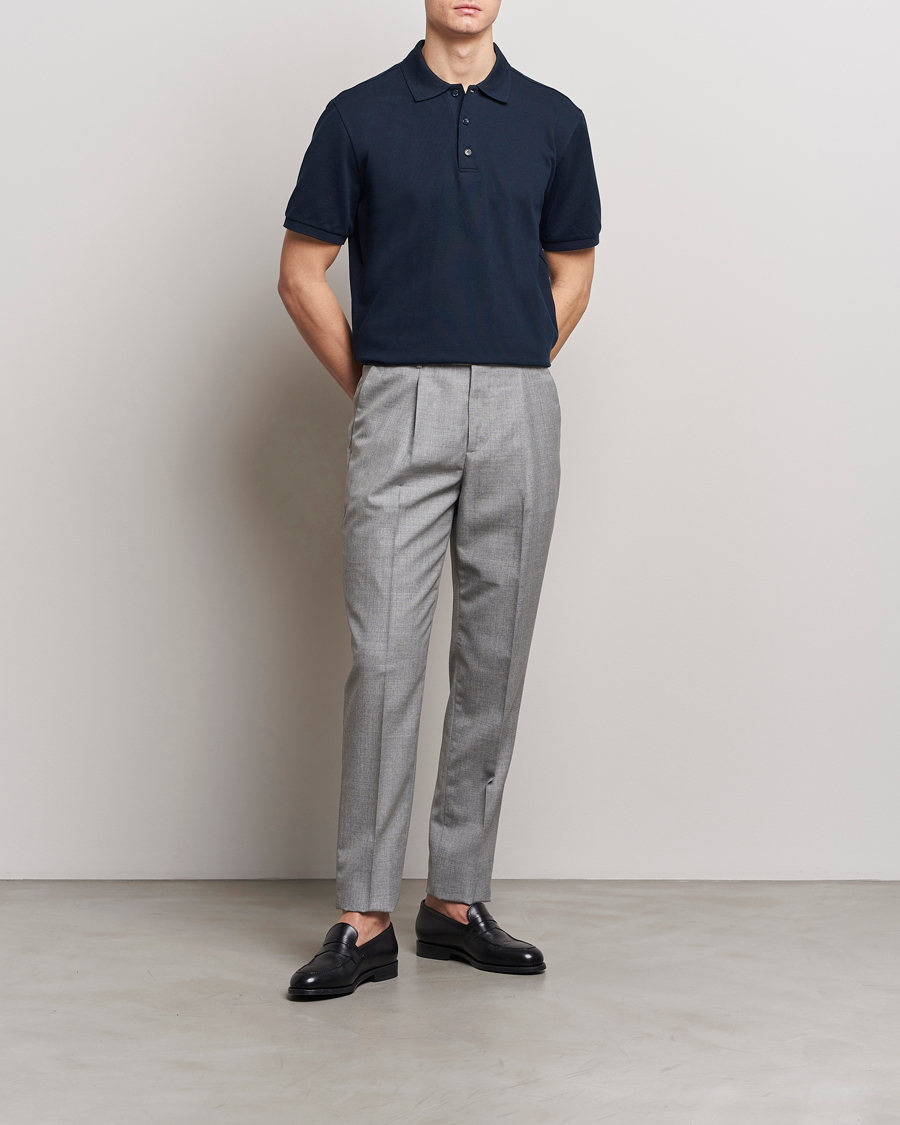 Mies | Pikeet | Brioni | Cotton Pique Short Sleeve Polo Navy
