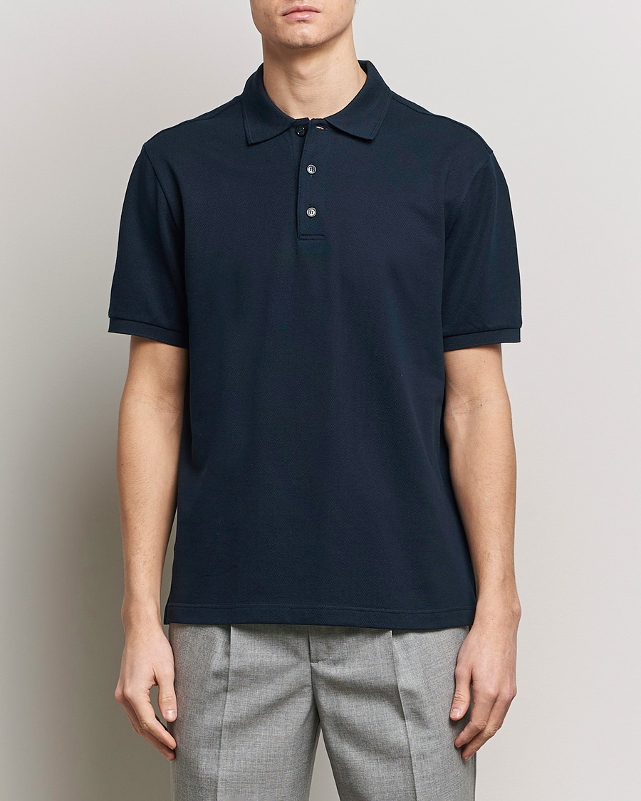 Mies | Pikeet | Brioni | Cotton Pique Short Sleeve Polo Navy