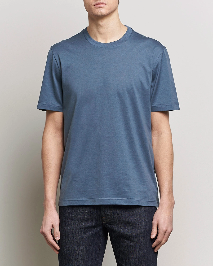 Mies | T-paidat | Brioni | Short Sleeve Cotton T-Shirt Petroleum