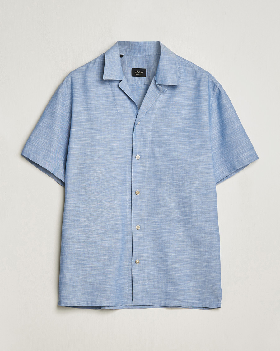 Mies | Kauluspaidat | Brioni | Cotton Cuban Shirt Light Blue