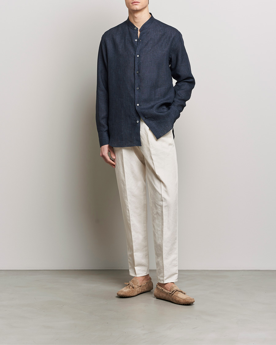 Mies | Kauluspaidat | Brioni | Linen Guru Collar Shirt Navy