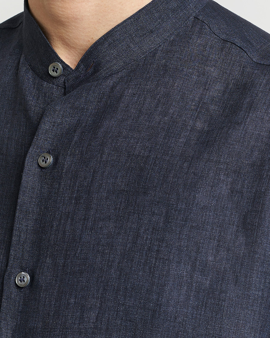 Mies | Kauluspaidat | Brioni | Linen Guru Collar Shirt Navy