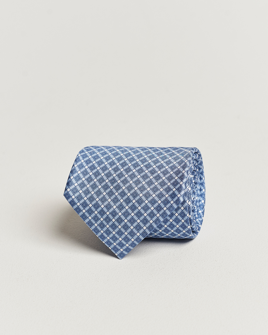 Mies | Brioni Printed Silk Tie Blue Check | Brioni | Printed Silk Tie Blue Check