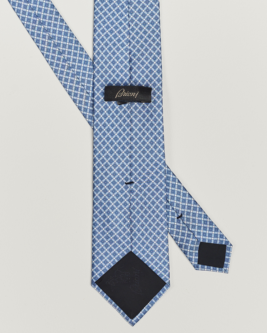Mies | Brioni Printed Silk Tie Blue Check | Brioni | Printed Silk Tie Blue Check