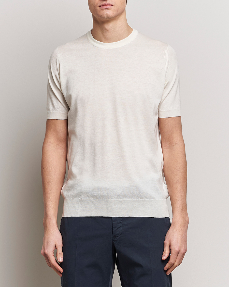 Mies |  | John Smedley | Hilcote Wool/Sea Island Cotton T-Shirt Chalk White
