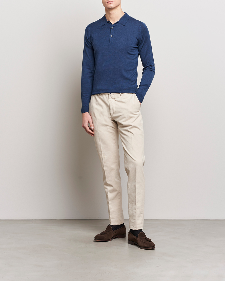 Mies | Puserot | John Smedley | Belper Extra Fine Merino Polo Pullover Indigo