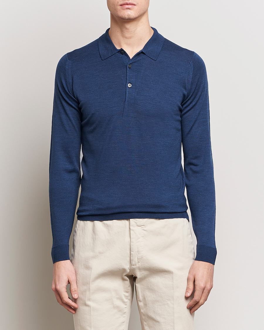 Mies | Puserot | John Smedley | Belper Extra Fine Merino Polo Pullover Indigo