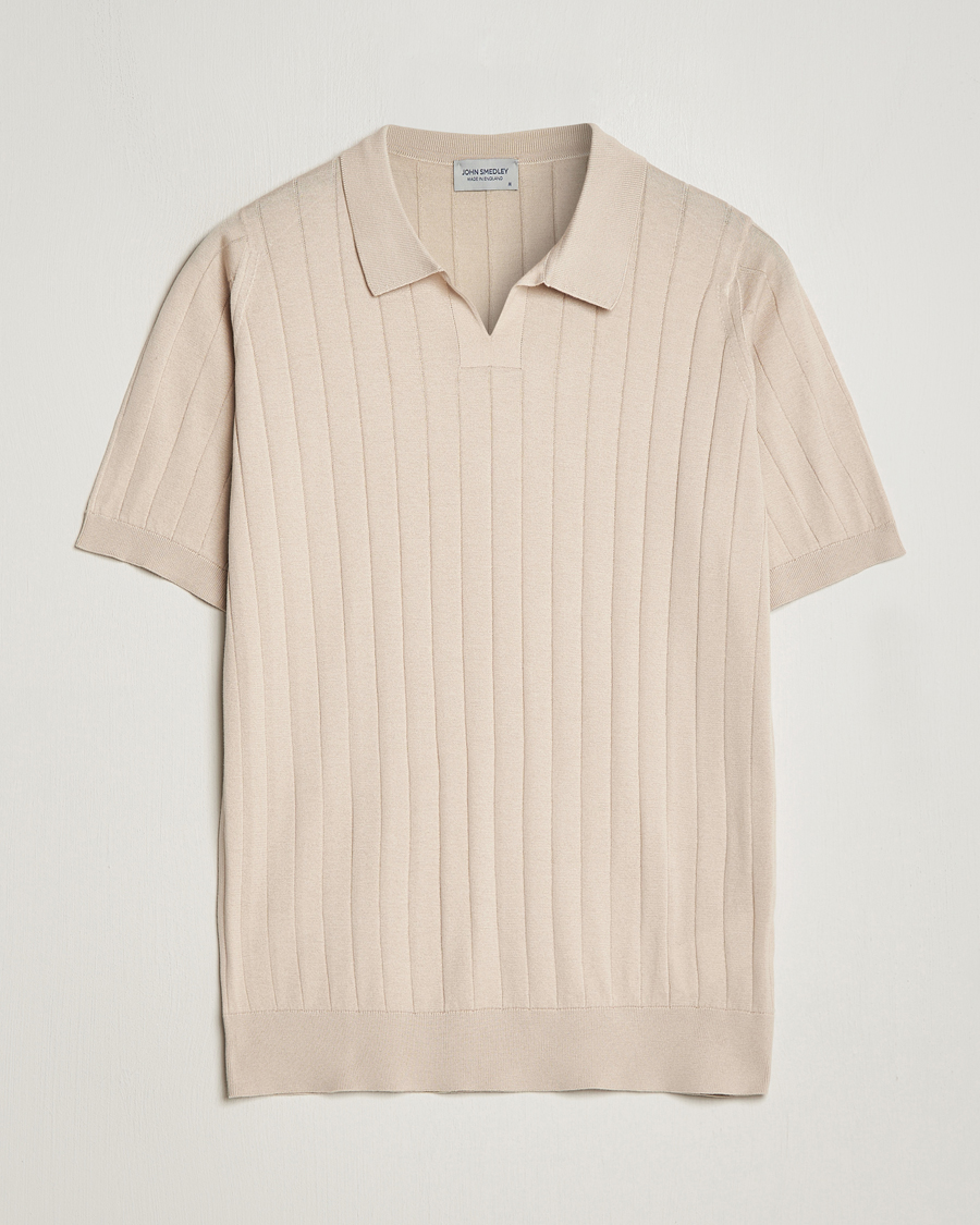 Mies | Pikeet | John Smedley | Roper Open Collar Sea Island Polo Almond