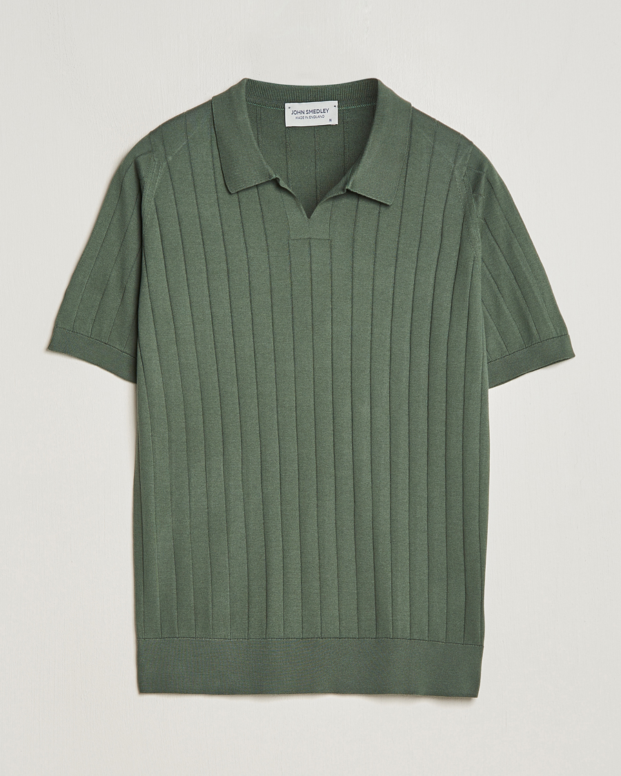 Mies | Pikeet | John Smedley | Roper Open Collar Sea Island Polo Palm Green