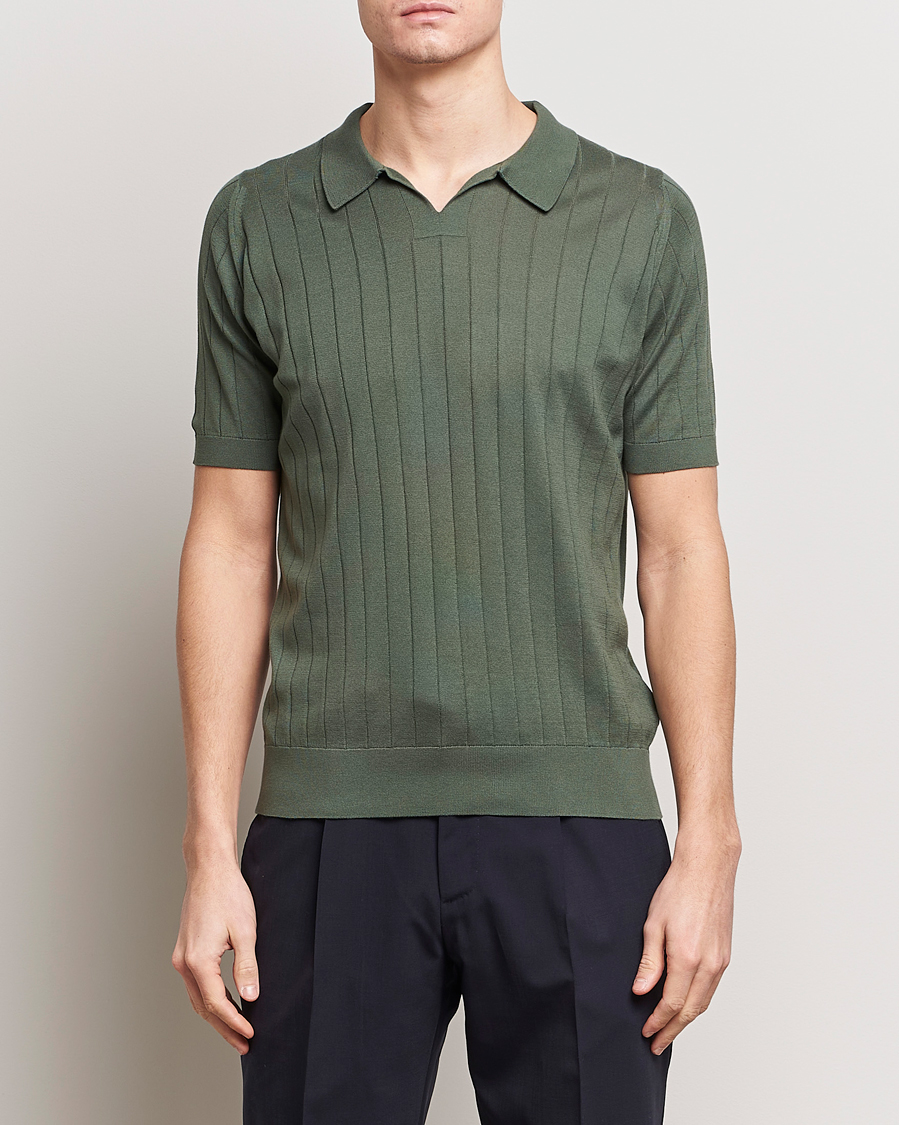 Mies | Pikeet | John Smedley | Roper Open Collar Sea Island Polo Palm Green