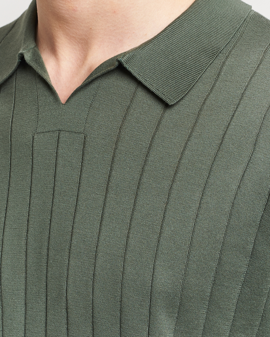 Mies | Pikeet | John Smedley | Roper Open Collar Sea Island Polo Palm Green