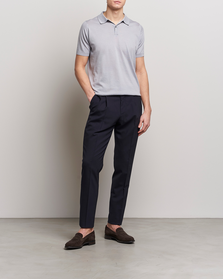 Mies | Pikeet | John Smedley | Leyburn Merino/Sea Island Cotton Polo Silver