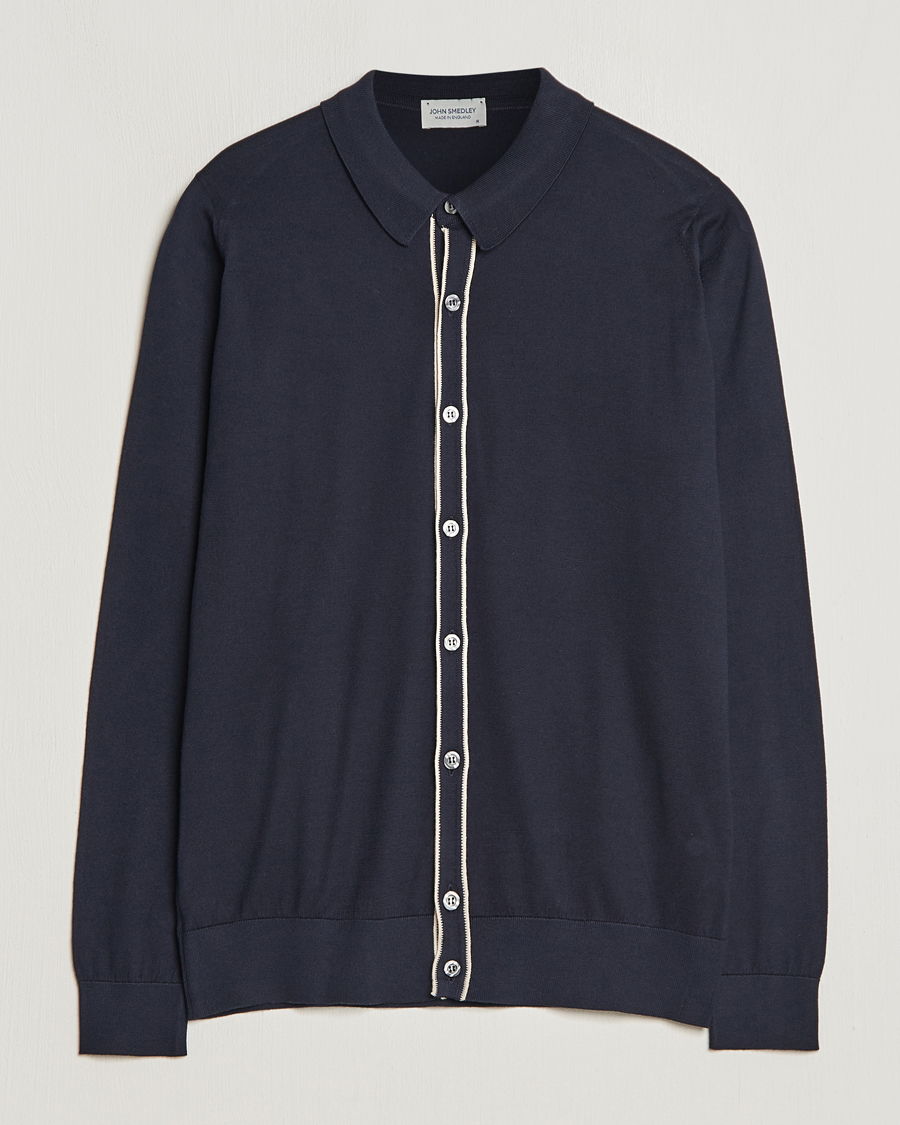 Mies | Puserot | John Smedley | Shadow Tipped Sea Island Cotton Cardigan Navy