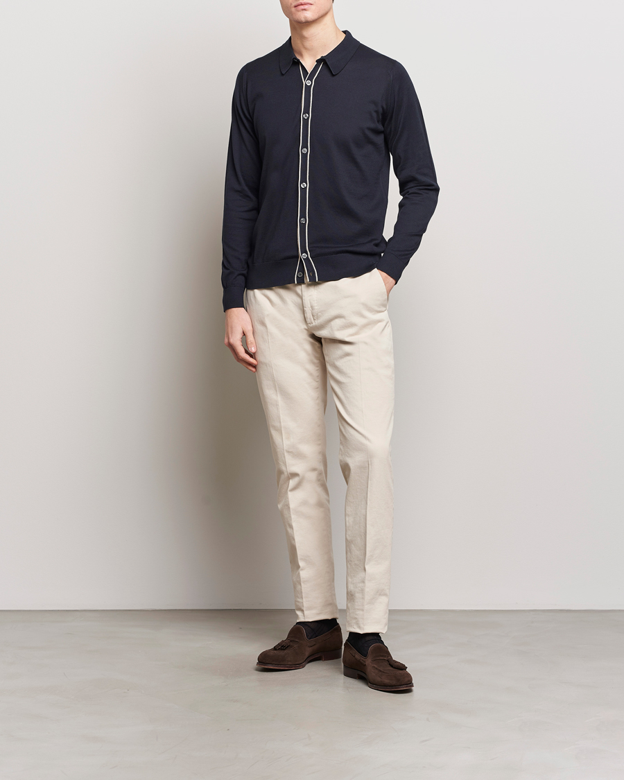 Mies | Puserot | John Smedley | Shadow Tipped Sea Island Cotton Cardigan Navy