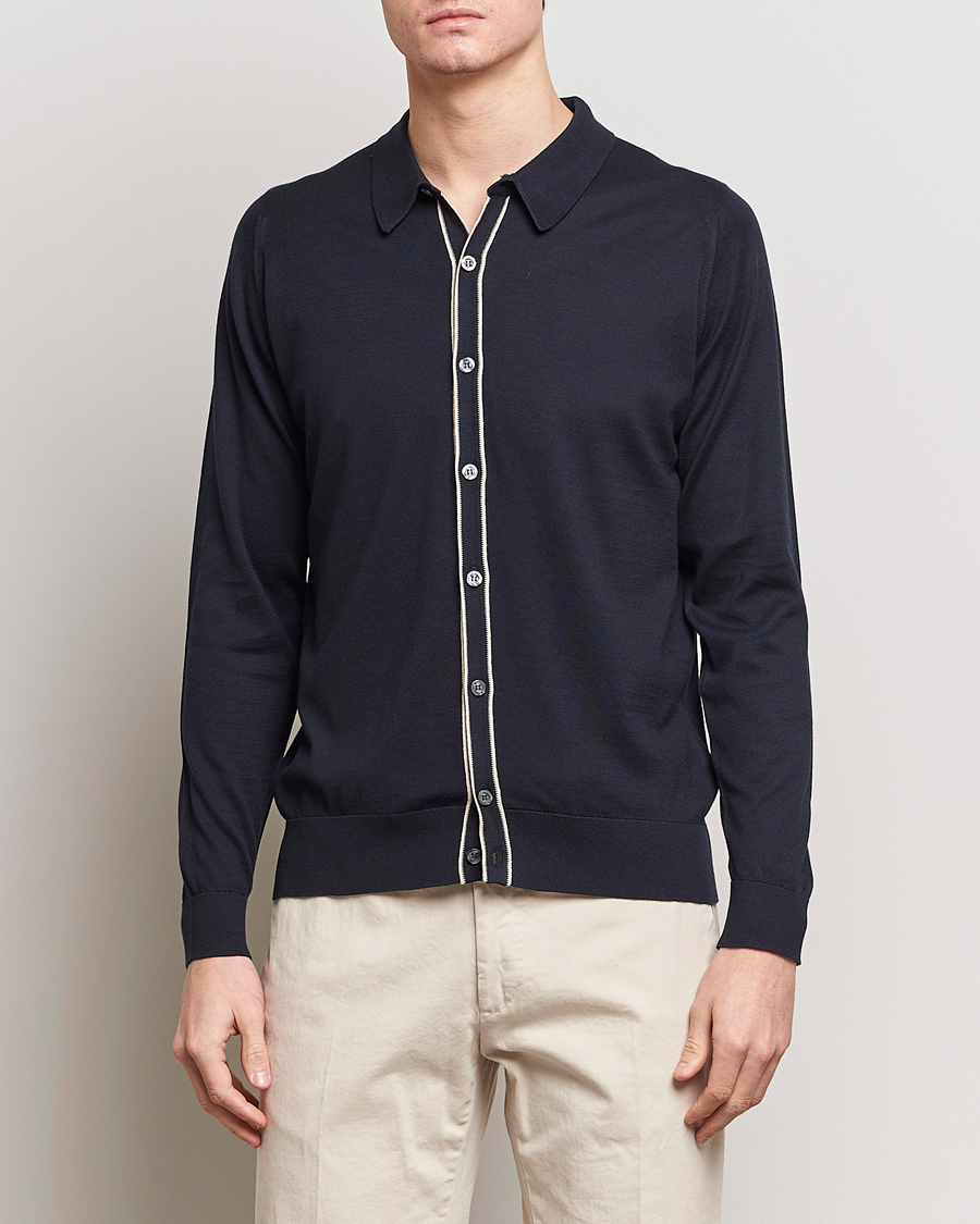 Mies | Puserot | John Smedley | Shadow Tipped Sea Island Cotton Cardigan Navy