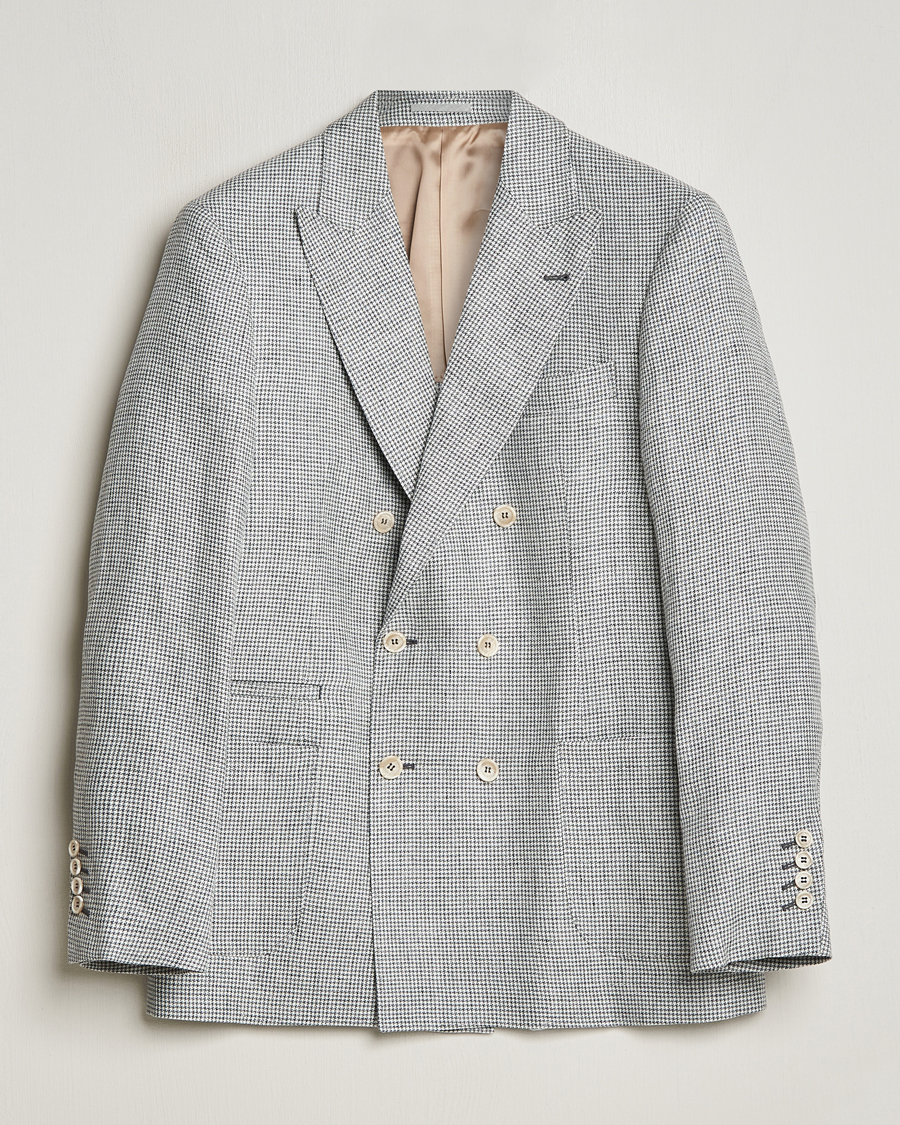 Mies |  | Brunello Cucinelli | Double Breasted Houndstooth Blazer Light Grey