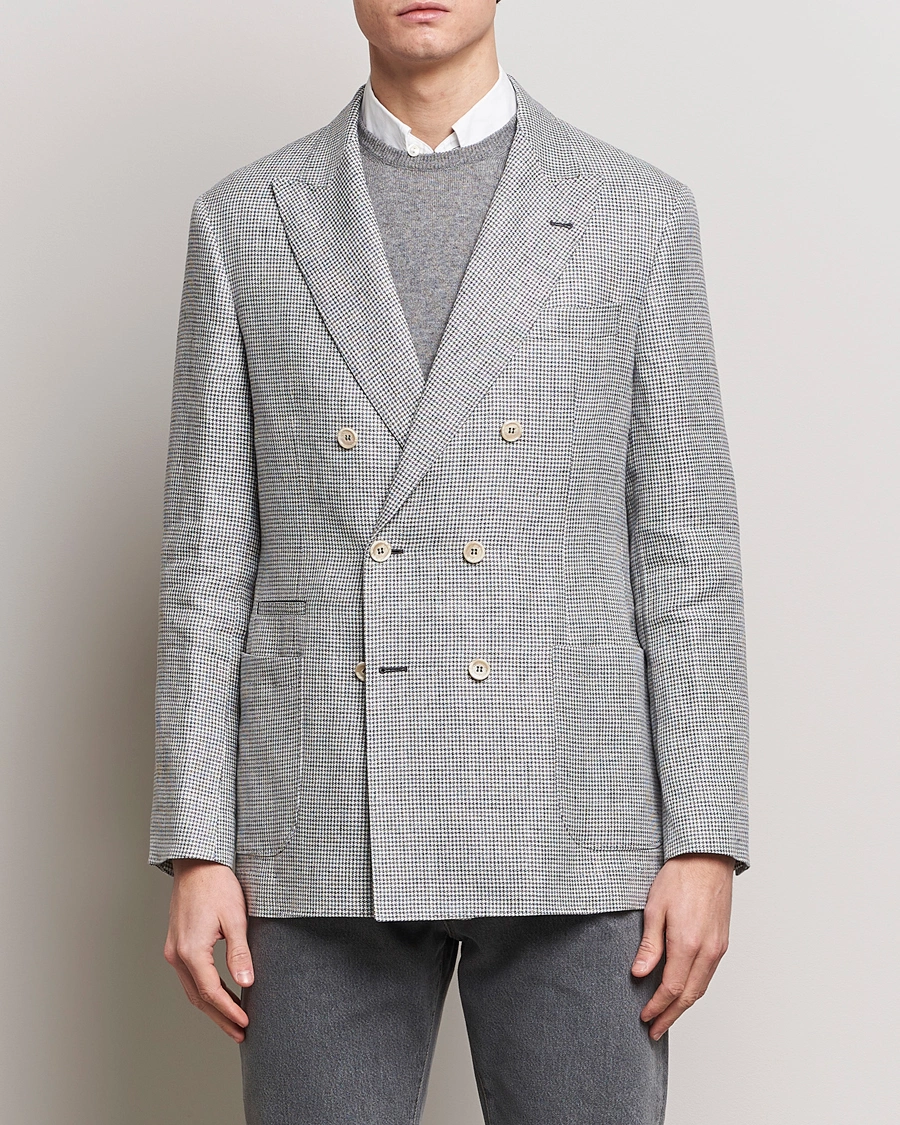 Mies | Osastot | Brunello Cucinelli | Double Breasted Houndstooth Blazer Light Grey