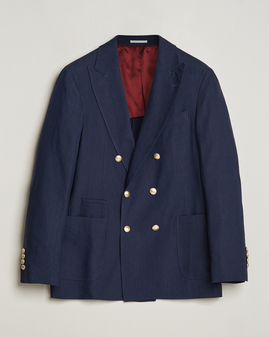 Mies |  | Brunello Cucinelli | Double Breasted Wool/Linen Blazer  Navy