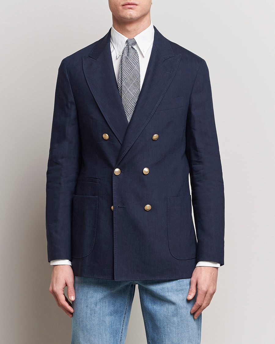 Mies | Villakankaiset pikkutakit | Brunello Cucinelli | Double Breasted Wool/Linen Blazer  Navy